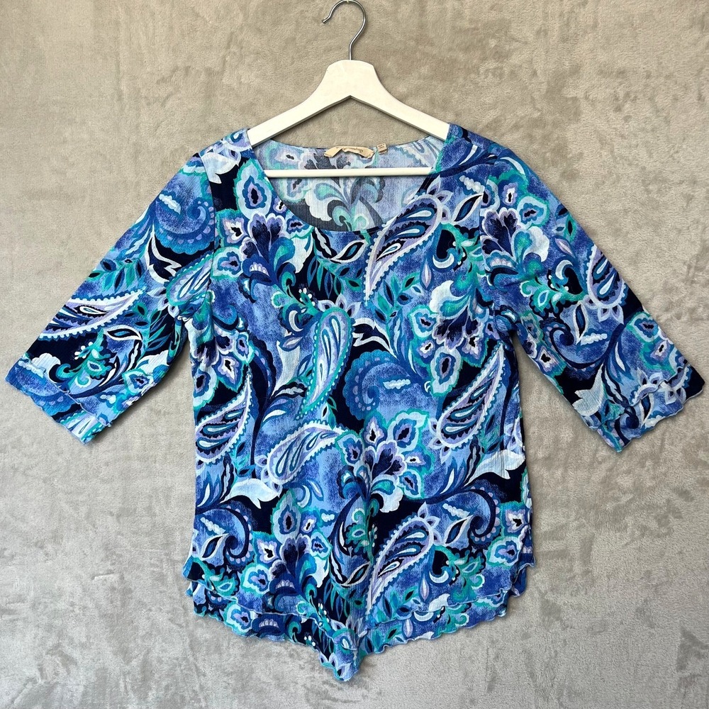 Soft Surroundings Tunic Women's Siesta Key M Blue paisley Floral print Chic Boho